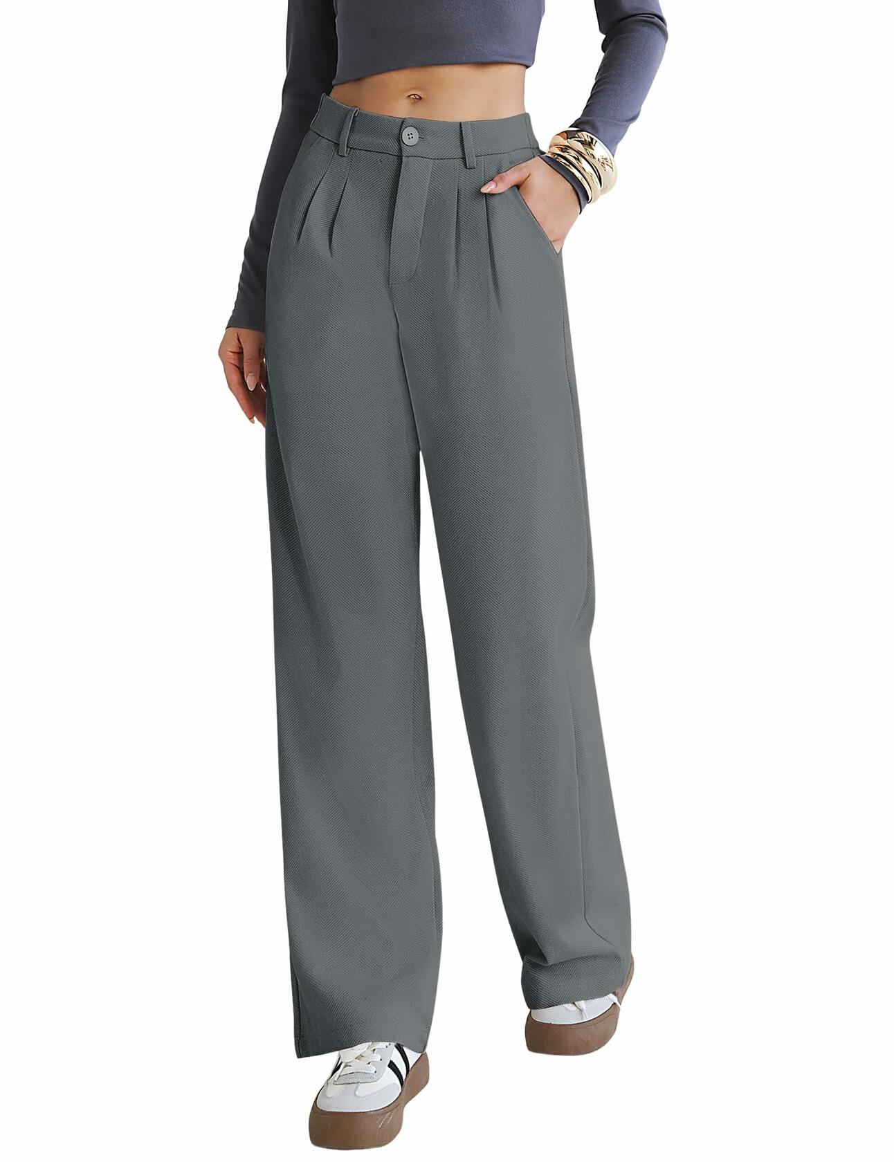 Kistore Womens Wide Leg Pleated Palazzo Work Trousers Blue Gray Size S
