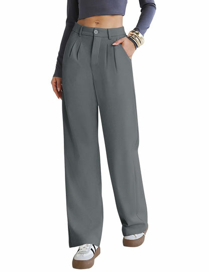 Kistore Womens Wide Leg Pleated Palazzo Work Trousers Blue Gray Size S
