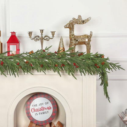SHareconn 9FT Artificial Norfolk Pine Garland with Pine Cones Red Berries Green