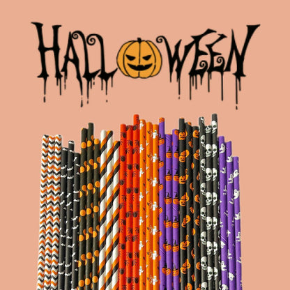 YAOSHENG Halloween Paper Straws 200pcs Biodegradable Mixed Styles Party