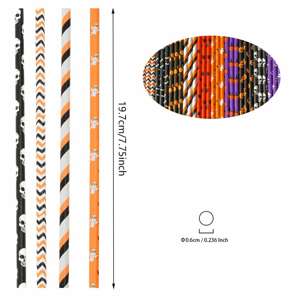 YAOSHENG Halloween Paper Straws 200pcs Biodegradable Mixed Styles Party