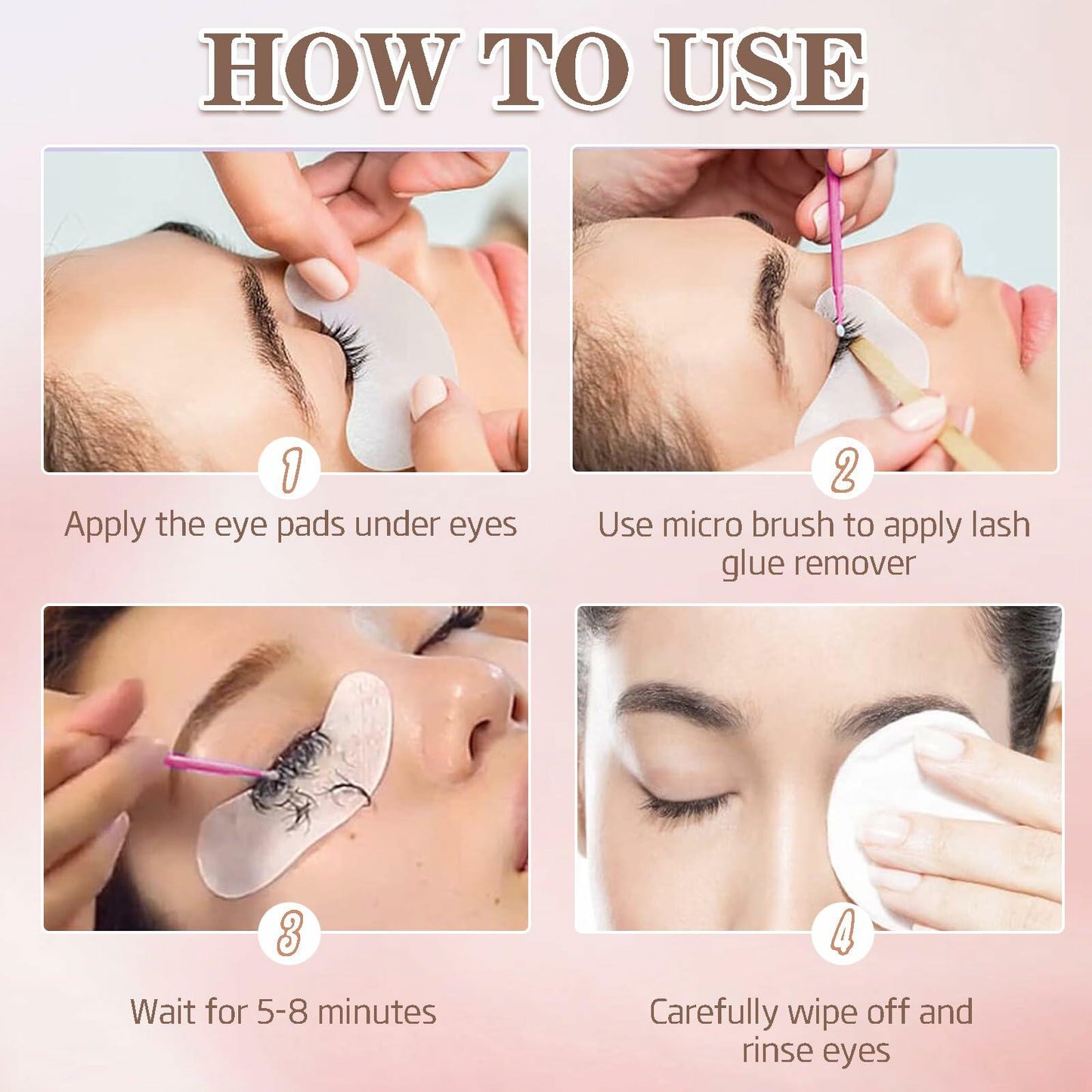 Anforlin Lash Remover Kit 10g Peach Scent with Eye Pads Brushes Tweezers