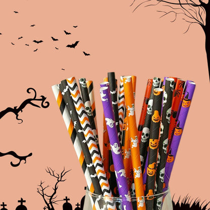 YAOSHENG Halloween Paper Straws 200pcs Biodegradable Mixed Styles Party