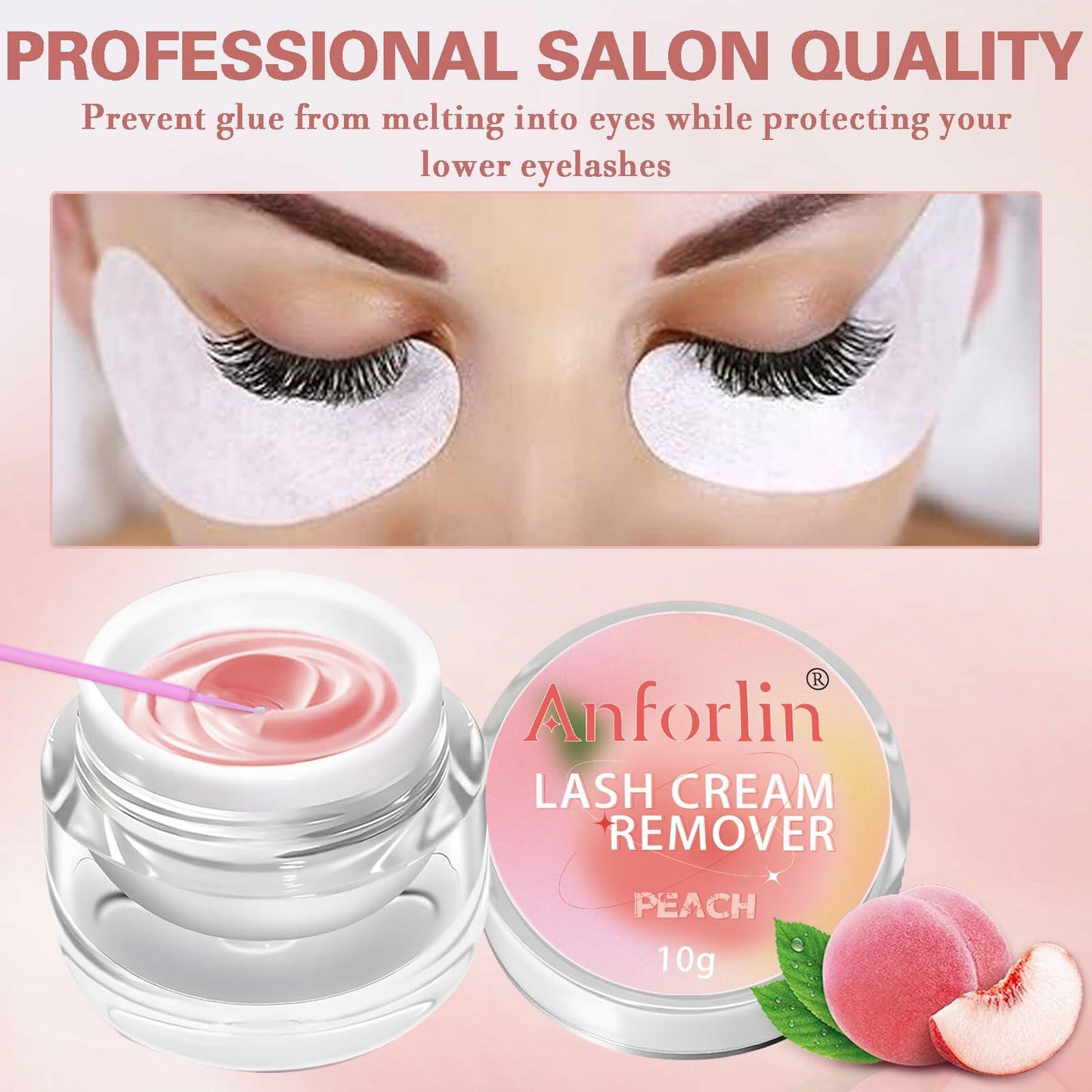 Anforlin Lash Remover Kit 10g Peach Scent with Eye Pads Brushes Tweezers