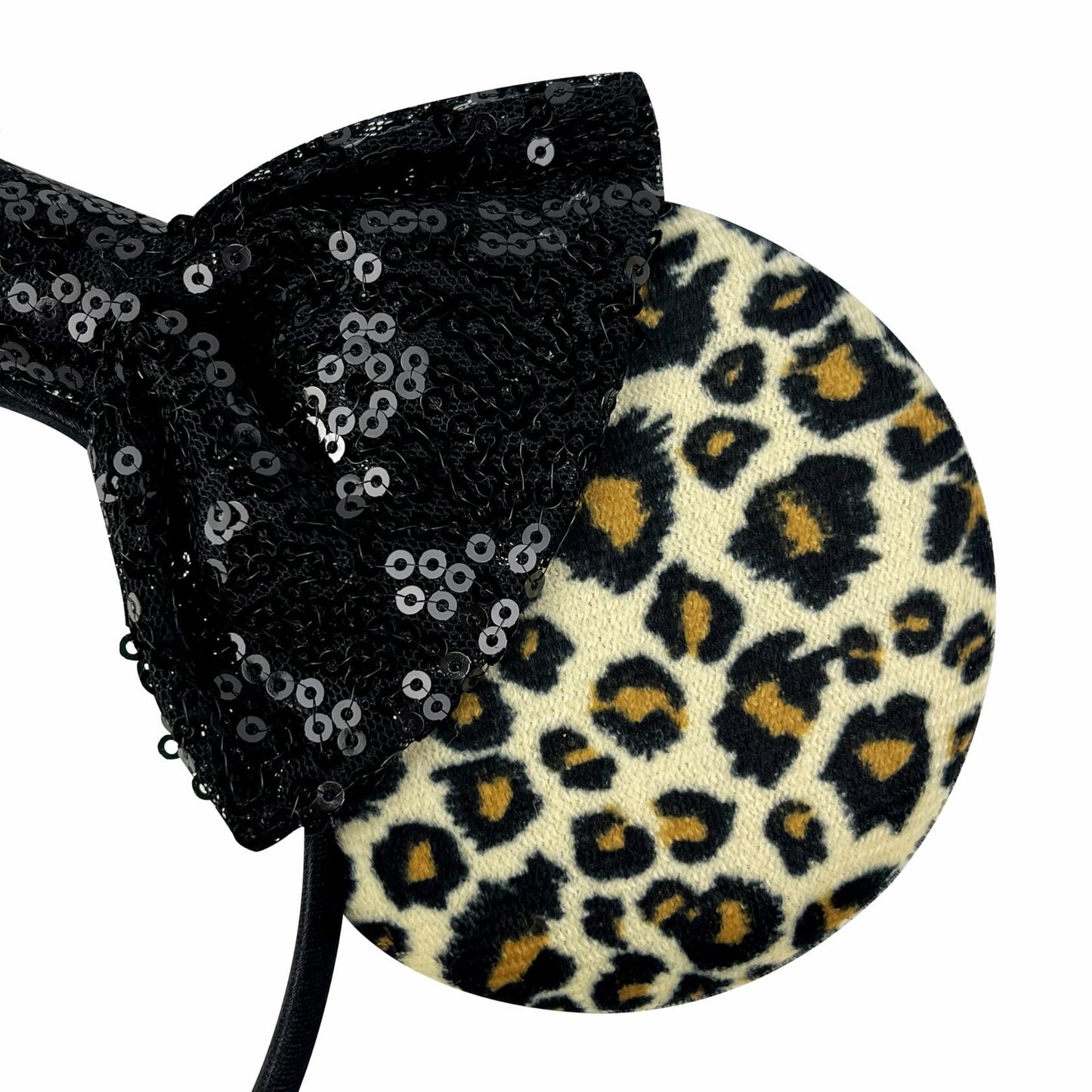 Foeran Sequin Mouse Ears Headband with Bow for Kids Adults Women Black