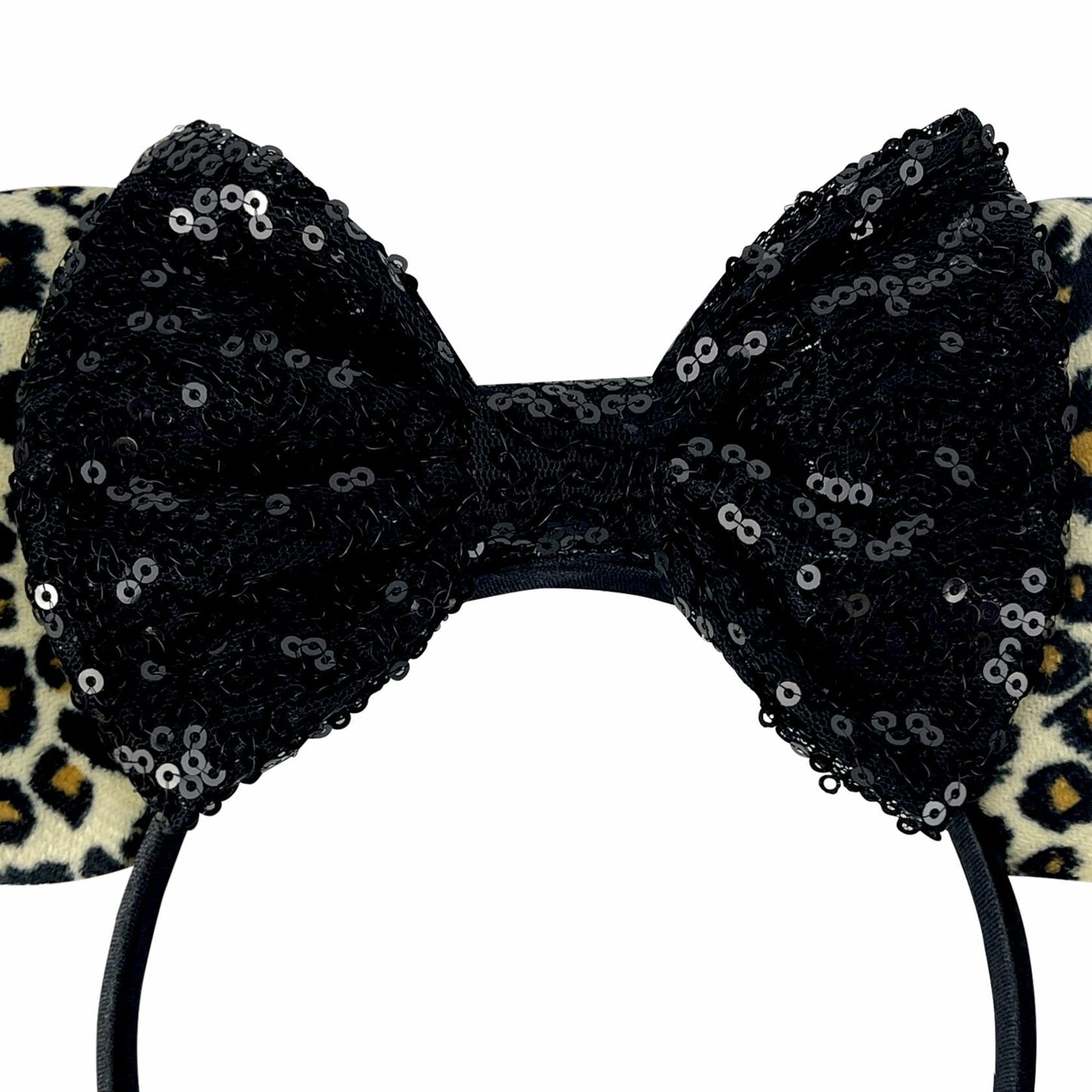 Foeran Sequin Mouse Ears Headband with Bow for Kids Adults Women Black