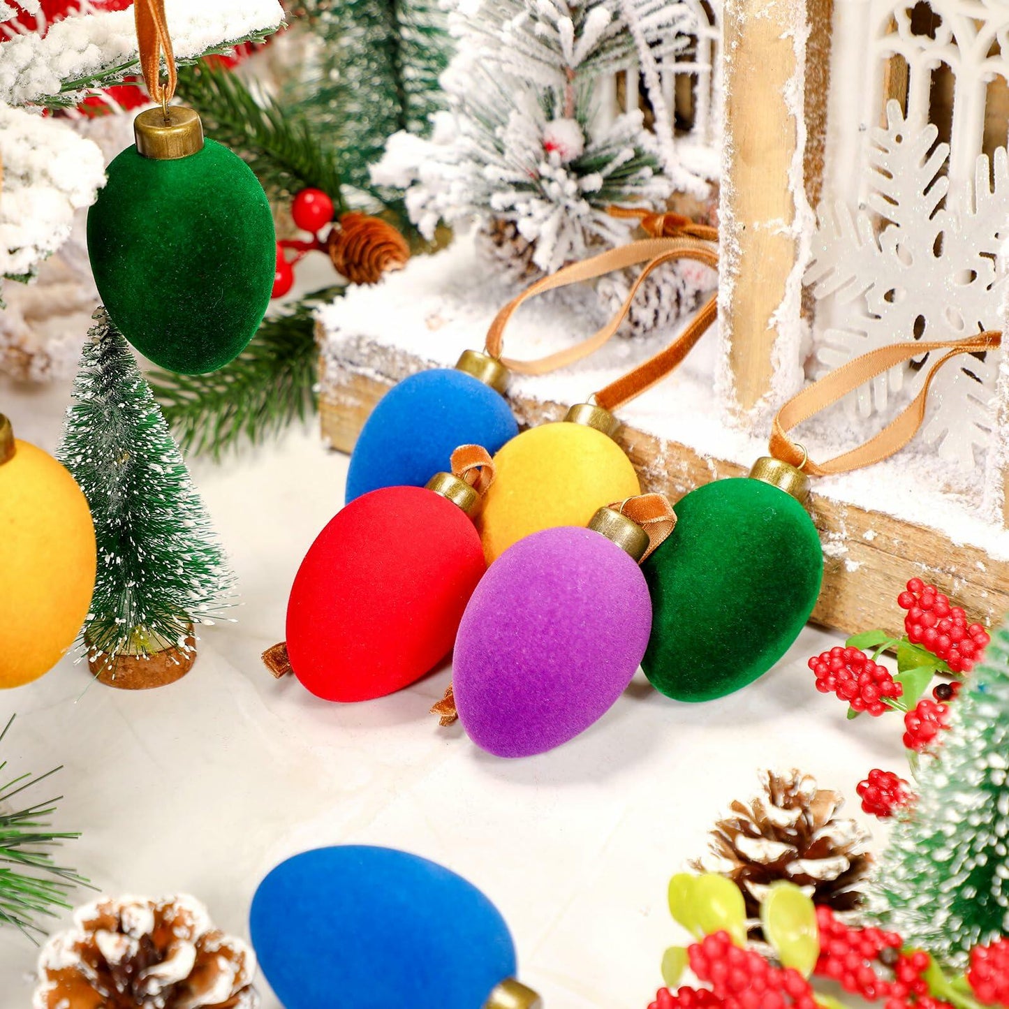 Hollowfly Christmas Velvet Balls Ornaments 2.36'' Rainbow 15 Pcs Shatterproof