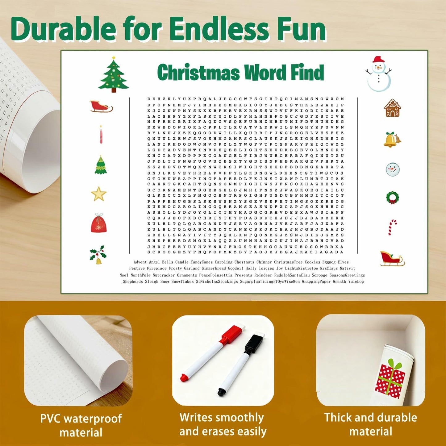 Christmas Word Search Poster Jumbo 36x24in 50 Words Holiday Game
