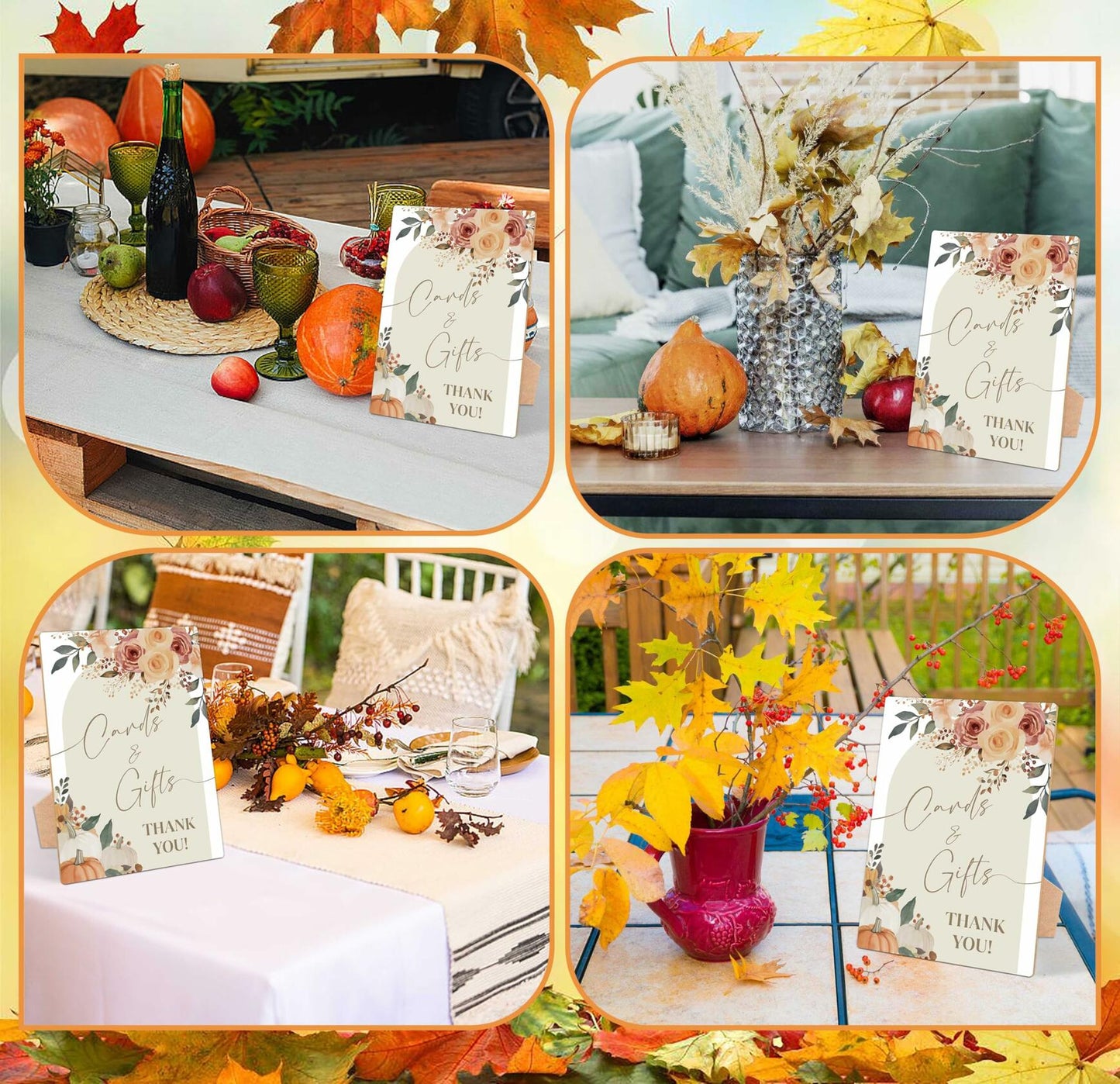 Serach Pumpkin Baby Shower Table Sign Wooden Stand Fall Floral YD16