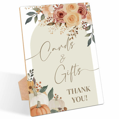 Serach Pumpkin Baby Shower Table Sign Wooden Stand Fall Floral YD16