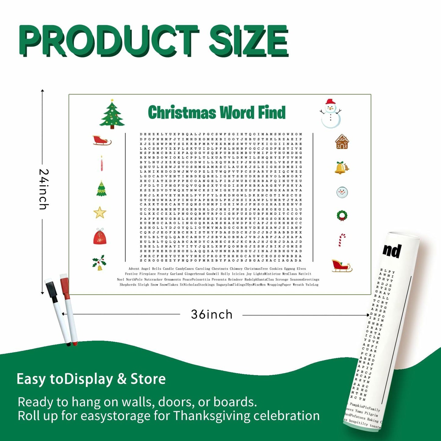 Christmas Word Search Poster Jumbo 36x24in 50 Words Holiday Game