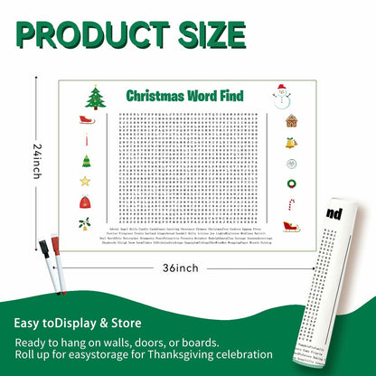 Christmas Word Search Poster Jumbo 36x24in 50 Words Holiday Game
