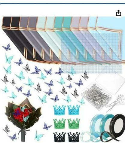 Qilery 334 Pc Flower Wrapping Paper Set Waterproof Floral Butterfly Fresh Color
