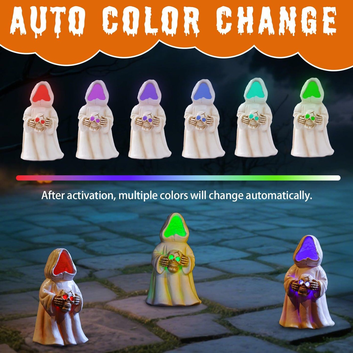 Goodeco LED Ghost Figurine Light-Up Spooky Resin Decoration Off-White