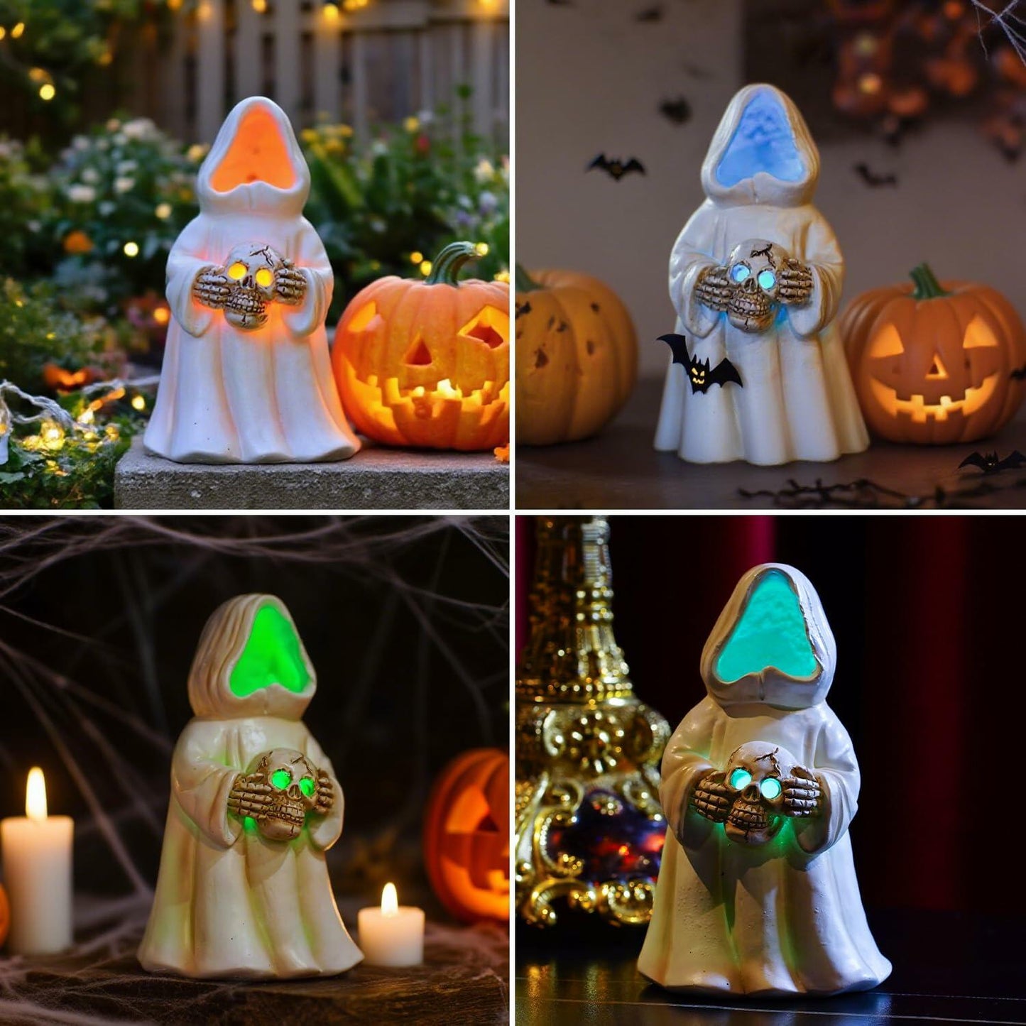 Goodeco LED Ghost Figurine Light-Up Spooky Resin Decoration Off-White