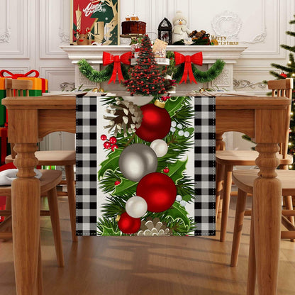 Jiudungs Linen Green Black Buffalo Check Plaid Table Runner 60in