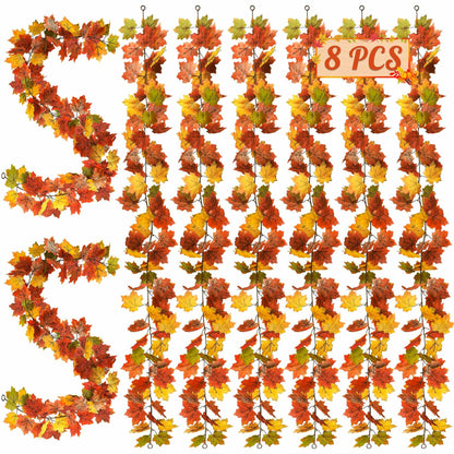 Helimoto Maple Leaf Garland 8 Pack 47.2FT Green Artificial Fall Leaves