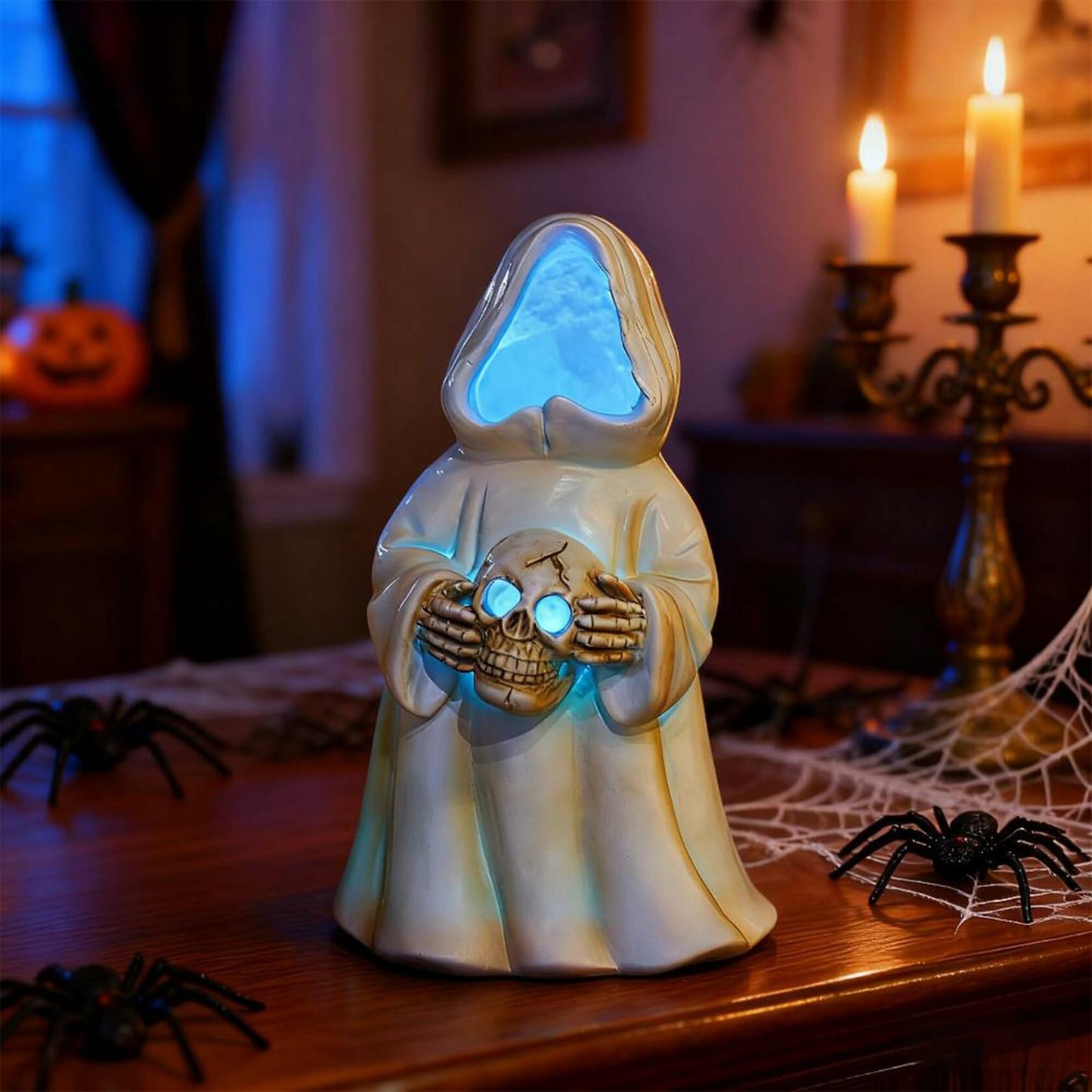 Goodeco LED Ghost Figurine Light-Up Spooky Resin Decoration Off-White