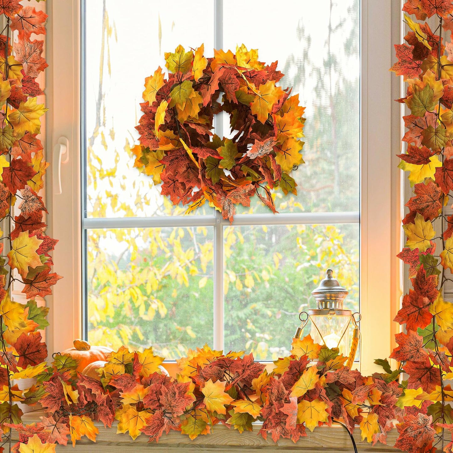 Helimoto Maple Leaf Garland 8 Pack 47.2FT Green Artificial Fall Leaves