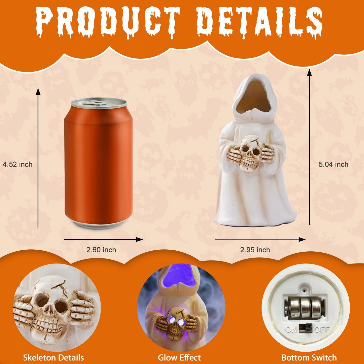 Goodeco LED Ghost Figurine Light-Up Spooky Resin Decoration Off-White