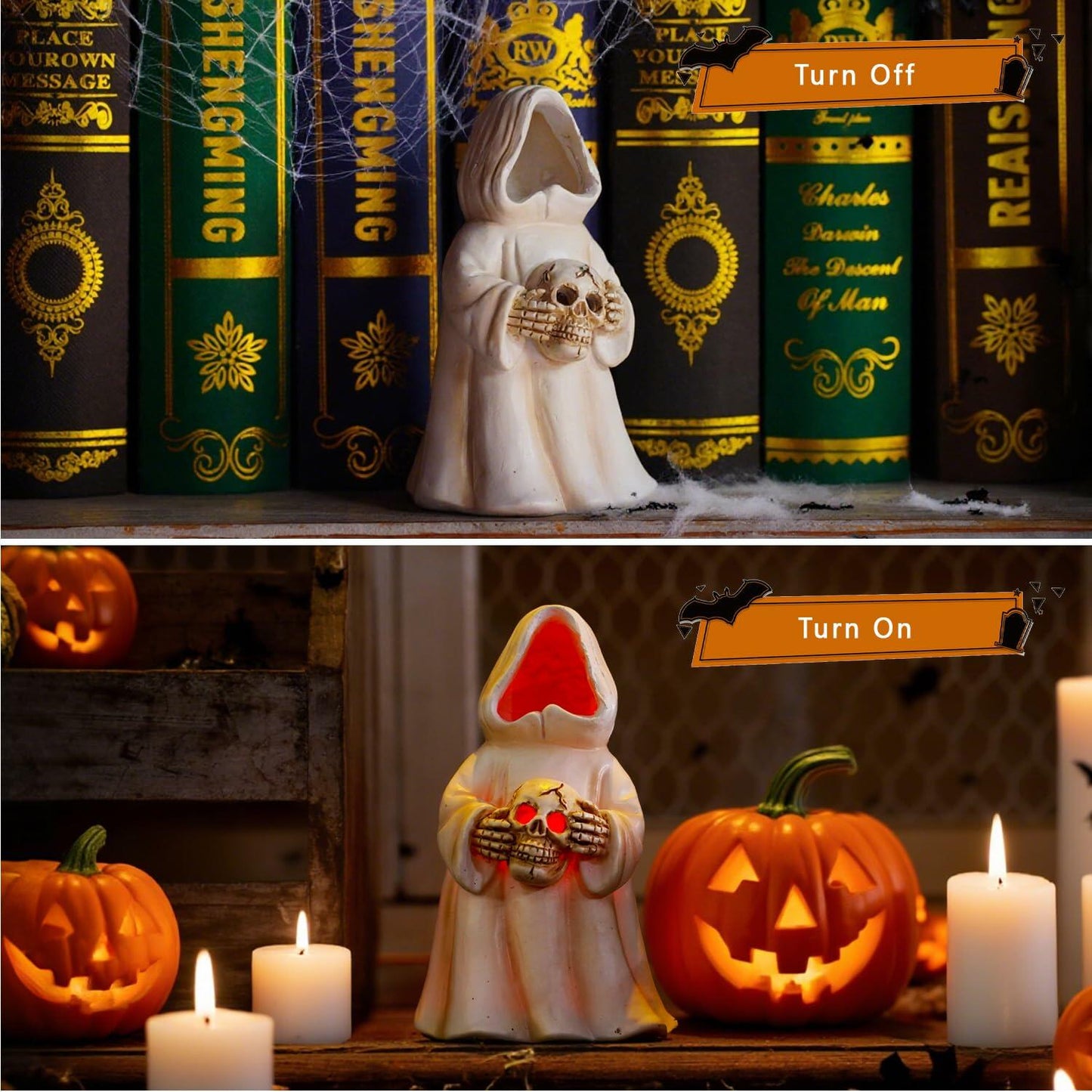 Goodeco LED Ghost Figurine Light-Up Spooky Resin Decoration Off-White
