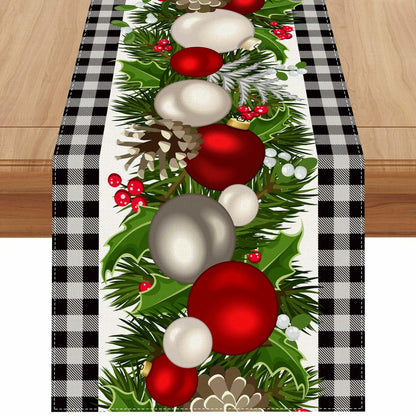 Jiudungs Linen Green Black Buffalo Check Plaid Table Runner 60in