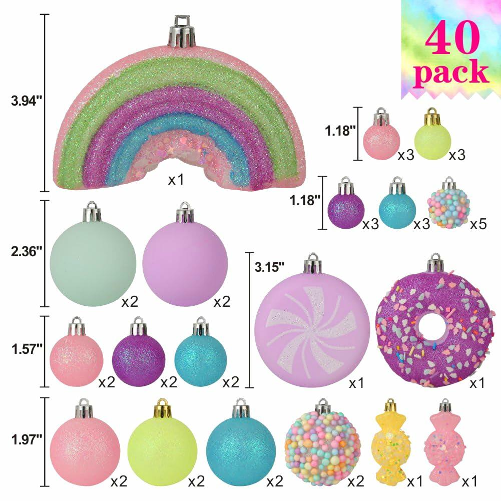 ROSELEAF Christmas Tree Ornaments Set 40 Pack Shatterproof Pink Purple Green