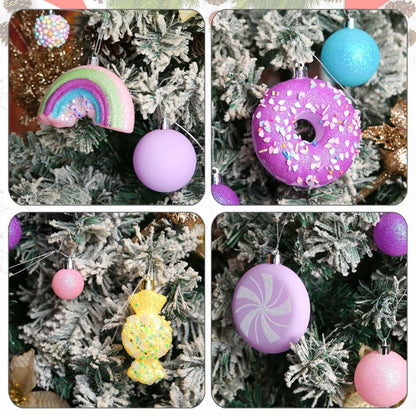 ROSELEAF Christmas Tree Ornaments Set 40 Pack Shatterproof Pink Purple Green