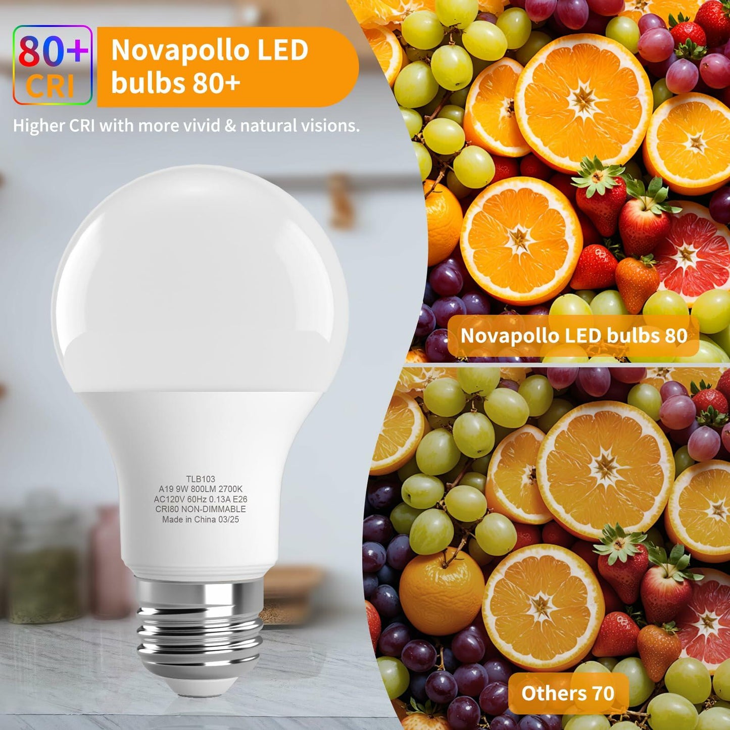 novapollo A19 9W LED Bulb 800 Lumens 2700K Soft White 6 Pack