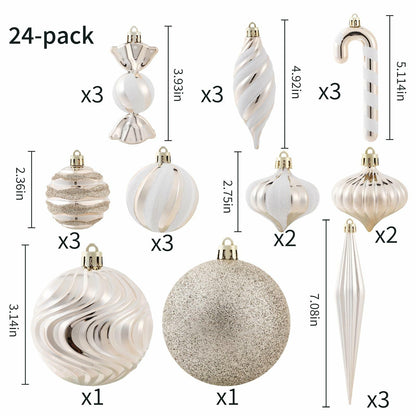 5th LILY Christmas Ball Ornaments Set Shatterproof 24 PCS Champagne Plastic