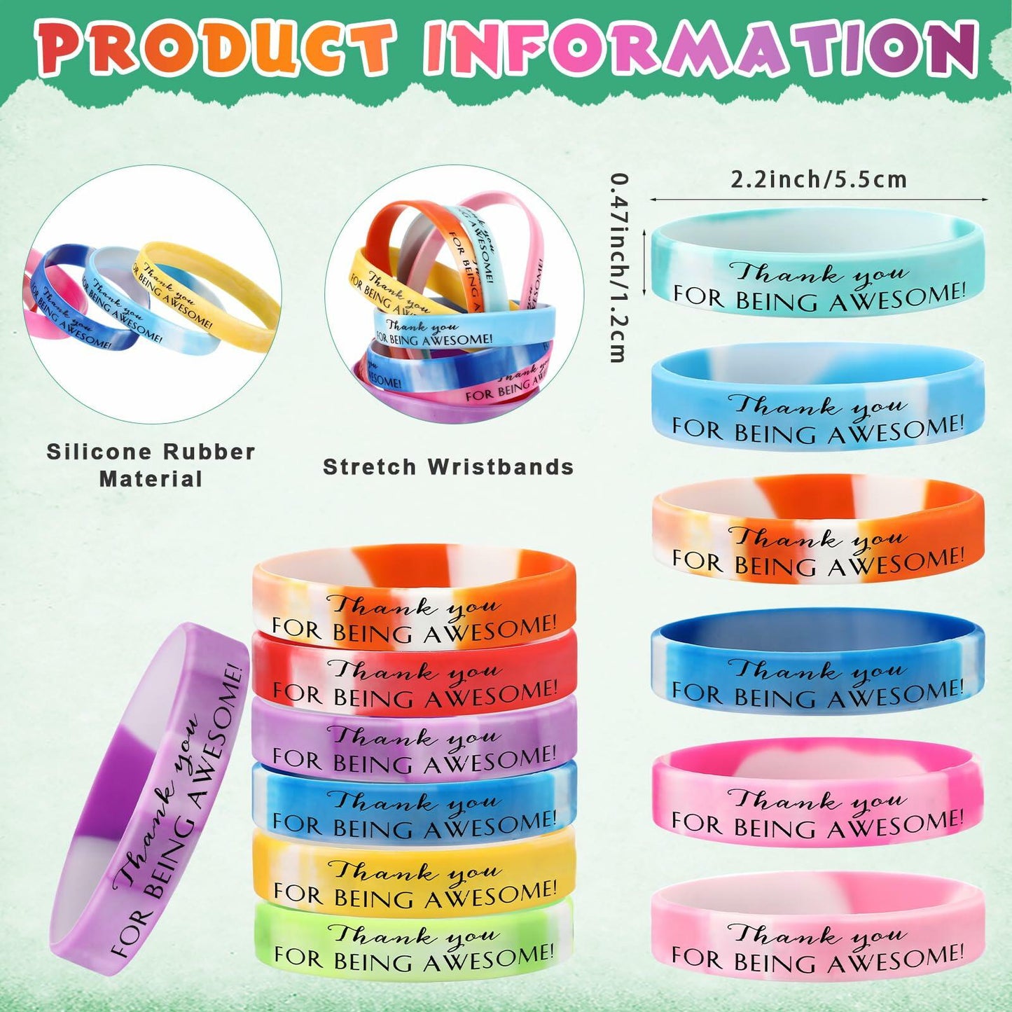 Sieral 120 Pcs Valentine Motivational Silicone Wristbands Joyous Color