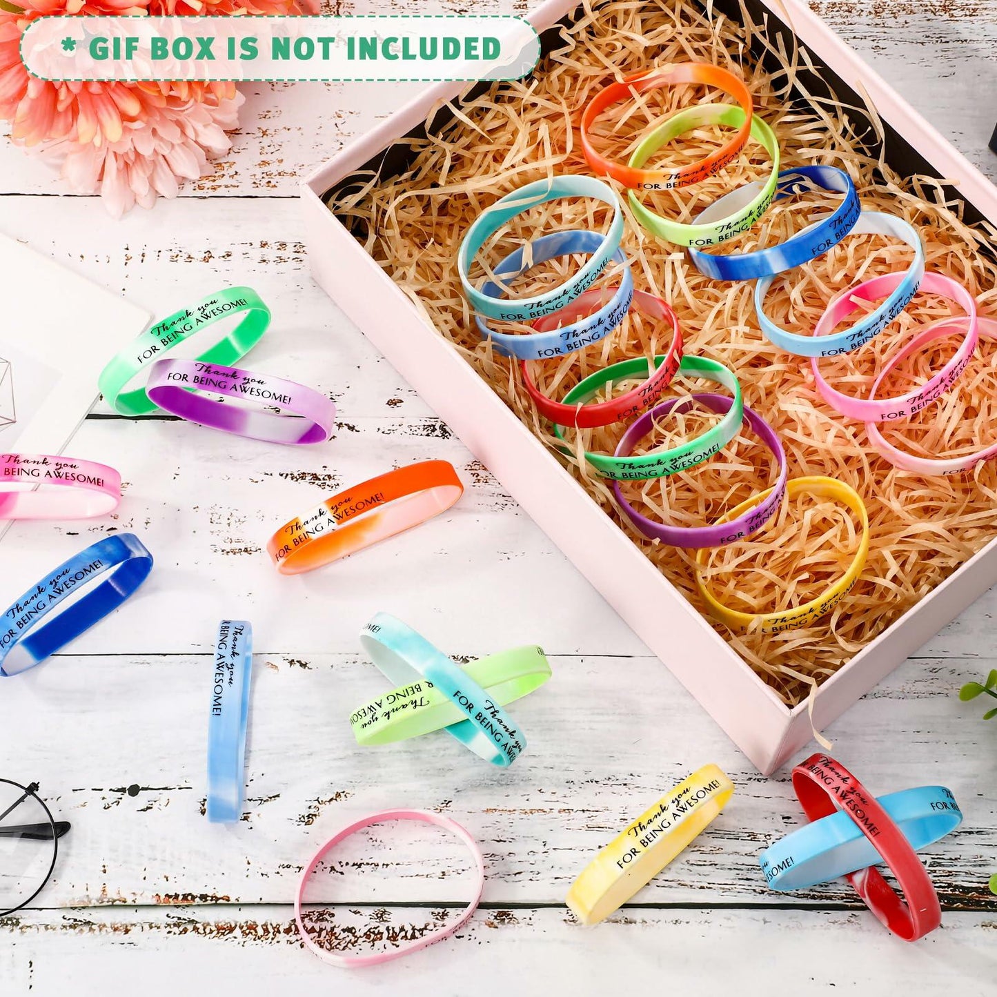 Sieral 120 Pcs Valentine Motivational Silicone Wristbands Joyous Color