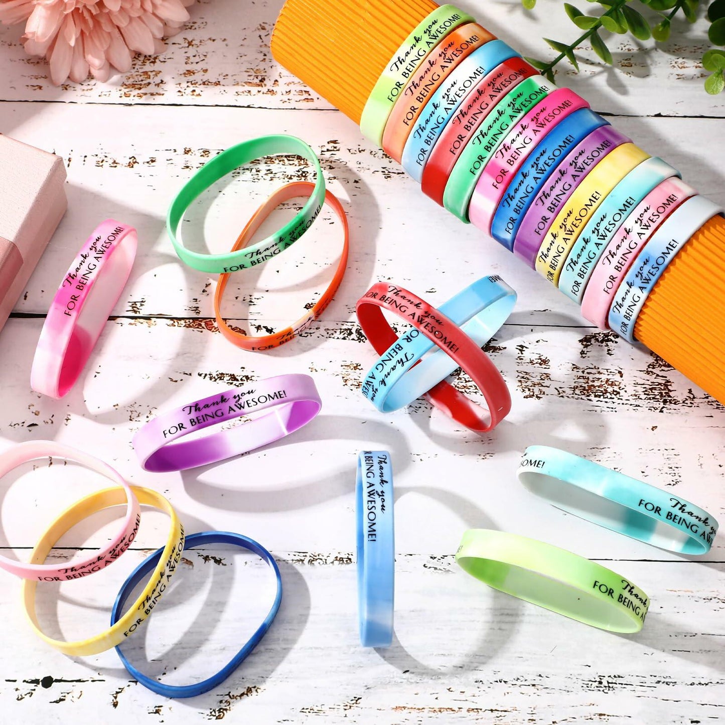 Sieral 120 Pcs Valentine Motivational Silicone Wristbands Joyous Color