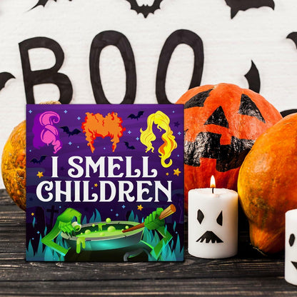 Hijie Halloween Wooden Sign I Smell Children Indoor Decor 5x5 Inches