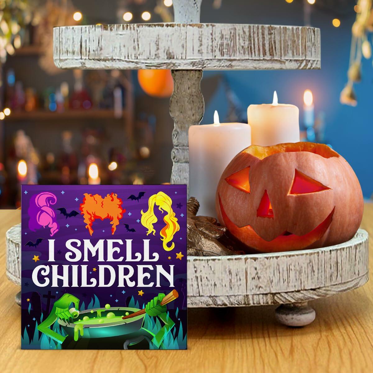 Hijie Halloween Wooden Sign I Smell Children Indoor Decor 5x5 Inches