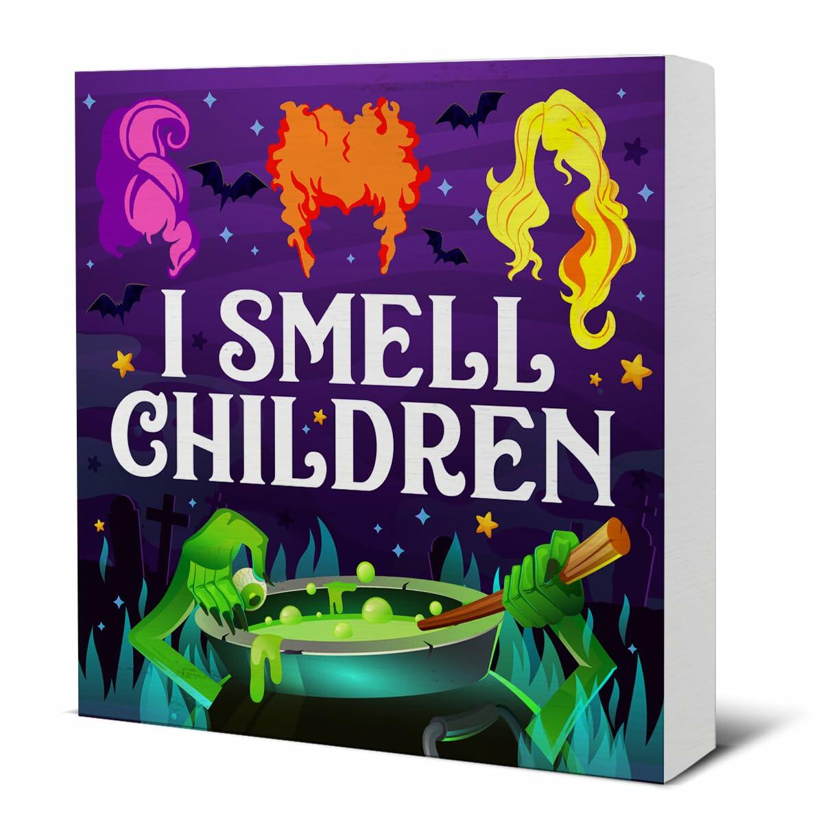 Hijie Halloween Wooden Sign I Smell Children Indoor Decor 5x5 Inches