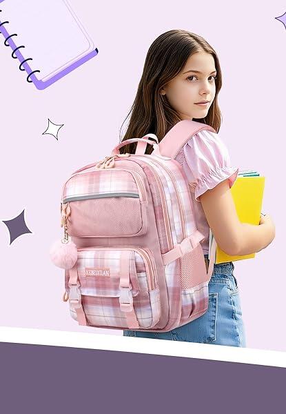 KEBEIXUAN Backpack Set 3PCS School Lunch Box Pencil Case Pink 11.81x7.87x17.32