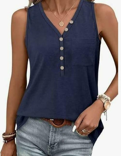 KISSMODA Women's Summer Floral Henley Top Royal Blue Size X-Large