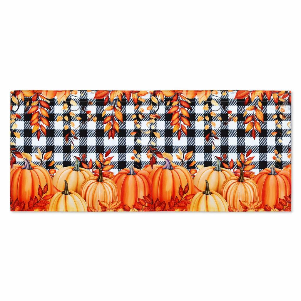 Miss Adola Pumpkin Plaid Fall Table Runner 13x72 Sunflower Decor