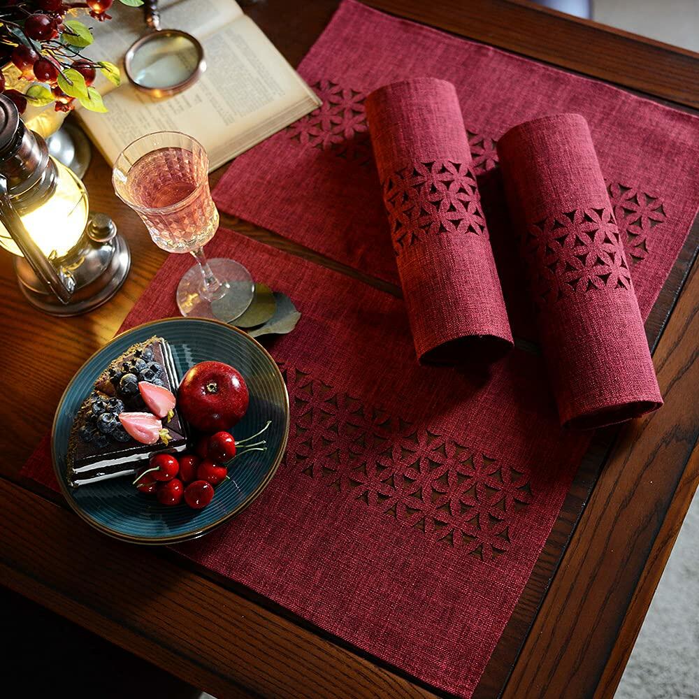 ARTABLE Rectangle Table Runner Fabric Burgundy 16x84 Inch Cottage Style