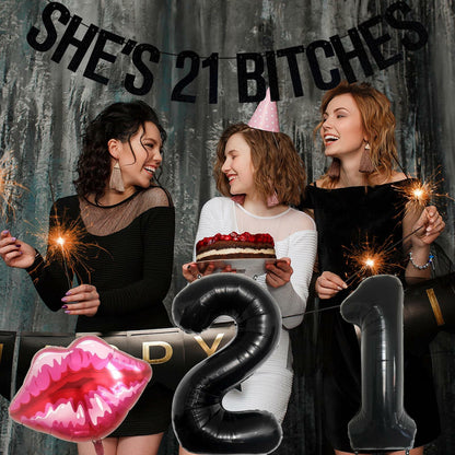 RASPATI 21st Birthday Decorations Black Pink Rose Gold Balloon Banner