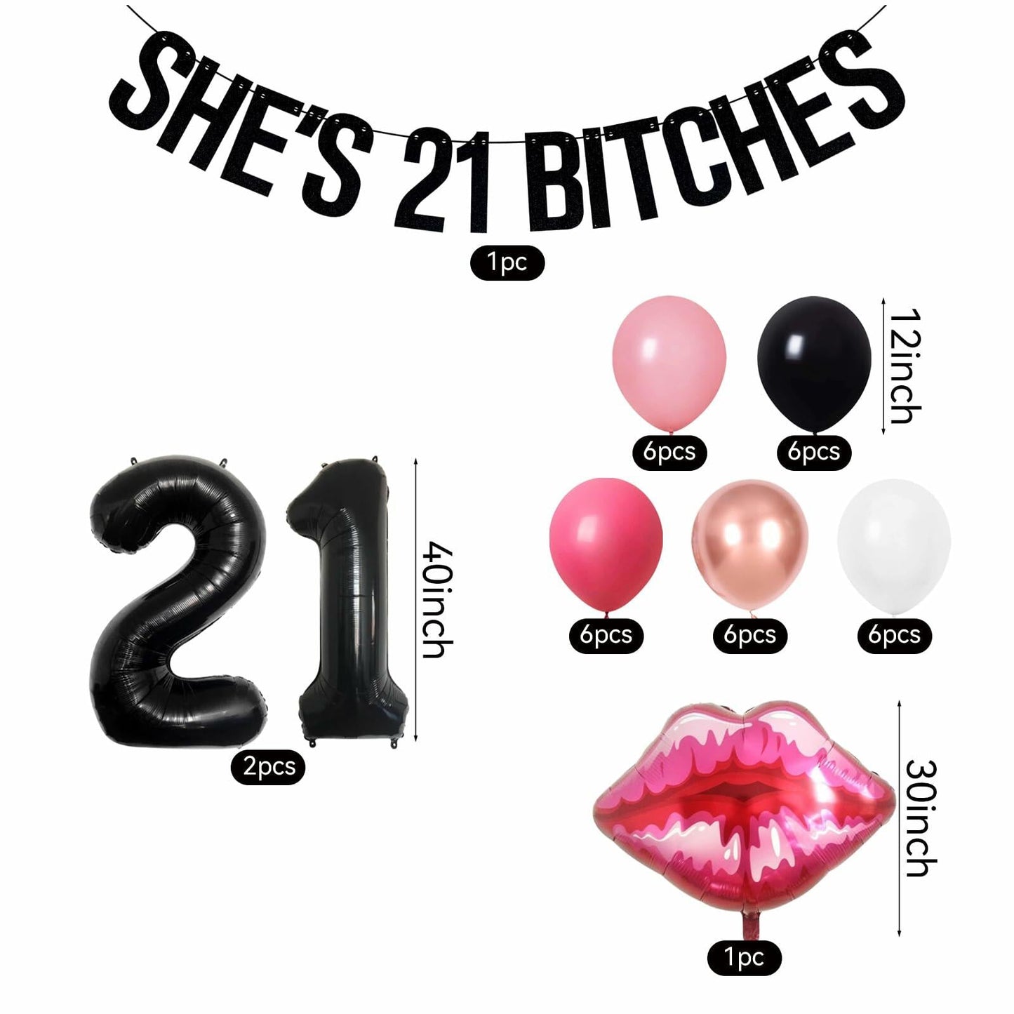 RASPATI 21st Birthday Decorations Black Pink Rose Gold Balloon Banner