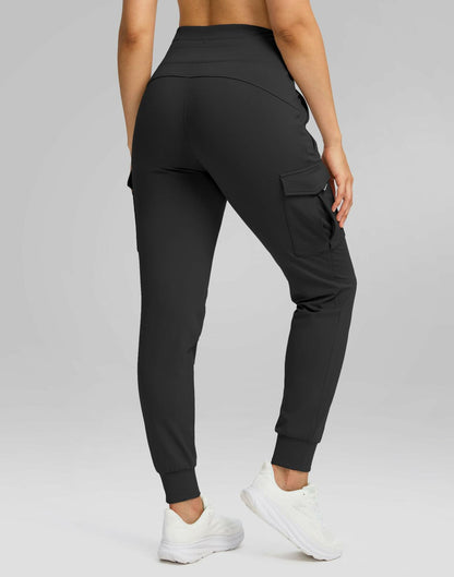 SANTINY Women Fleece Lined Cargo Joggers Waterproof Black Size L