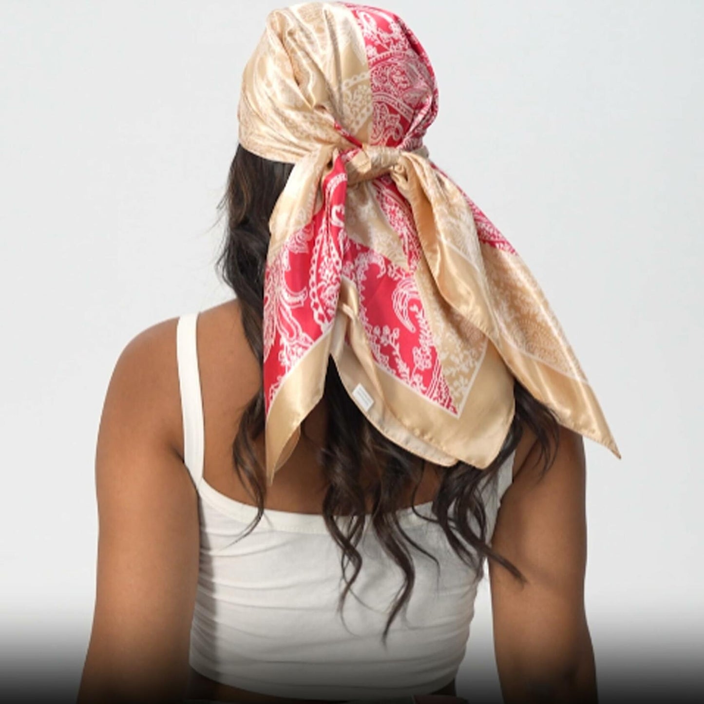 VJHX Paisley Satin Head Scarf Large Square 35in Khaki Pink