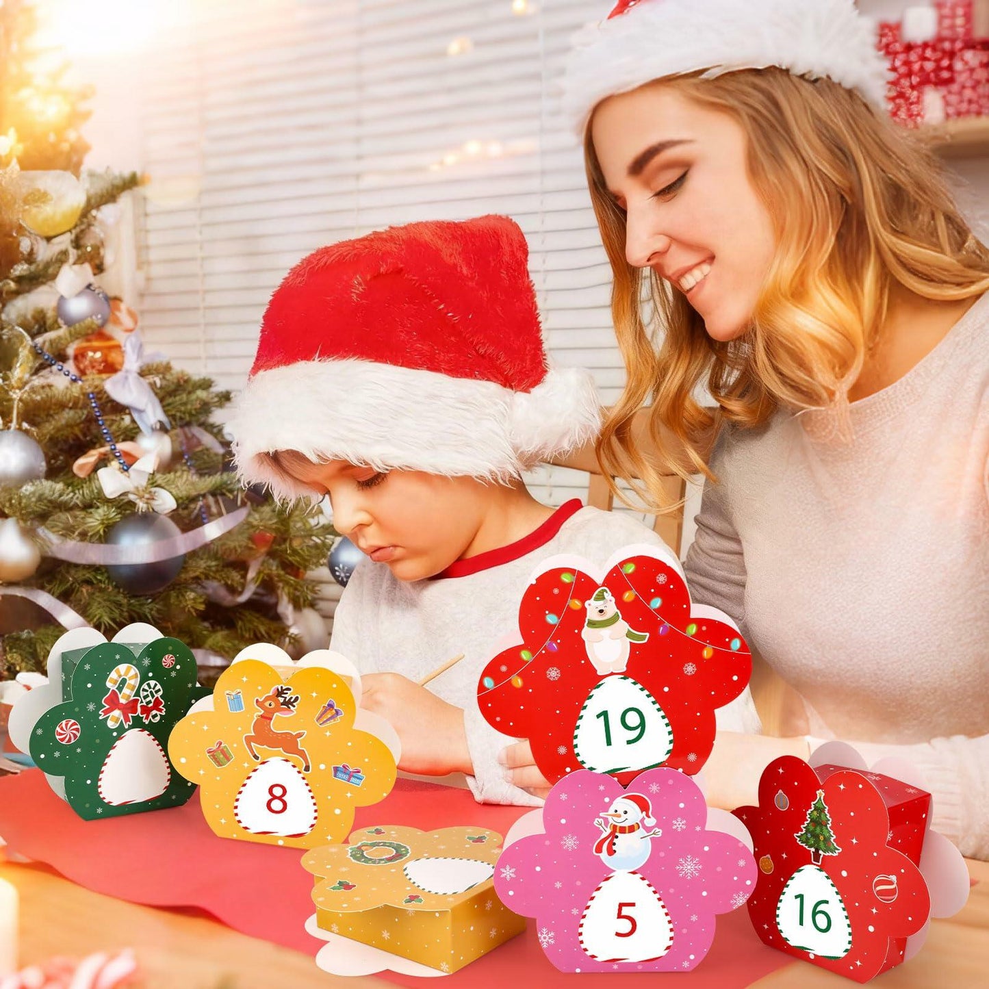 Hxezoc 24 Pcs DIY Christmas Advent Calendar Boxes Dog Paw Xmas Decoration
