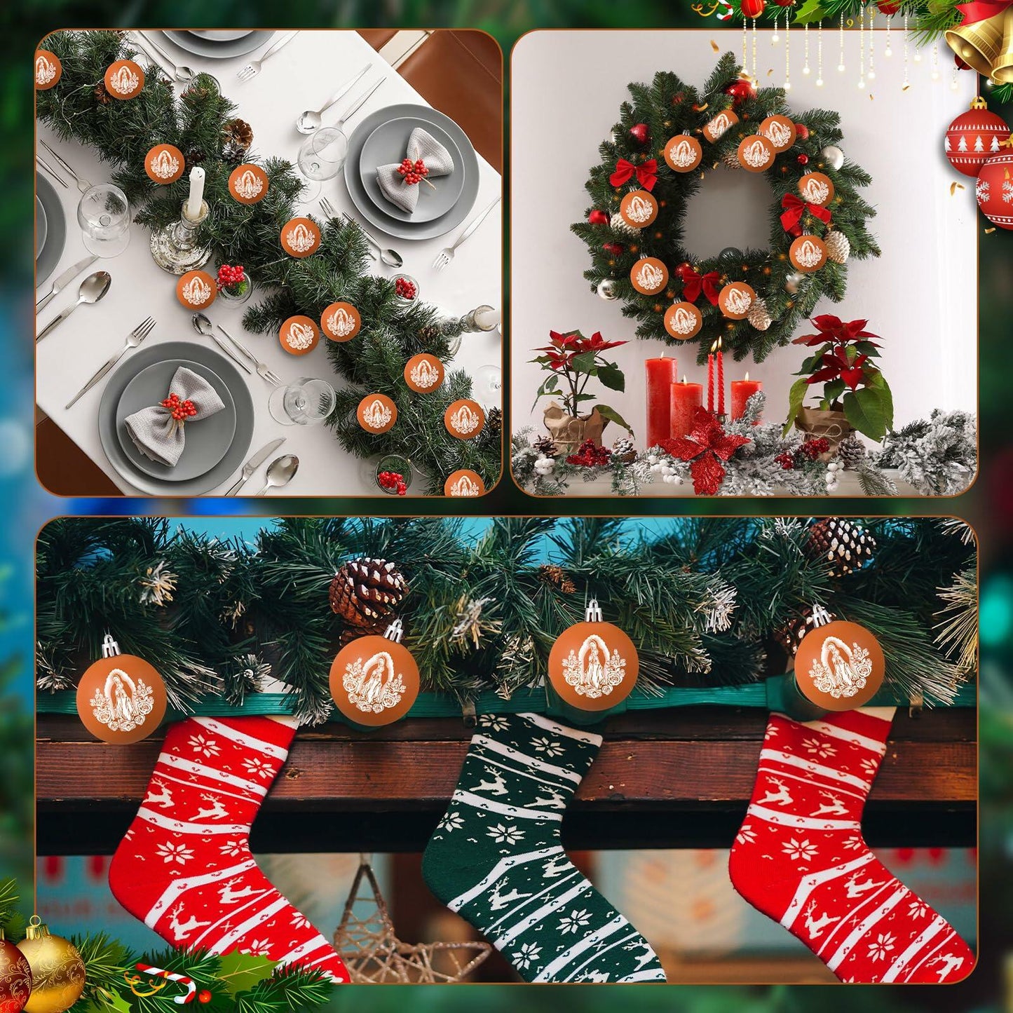 Jenaai Our Lady of Guadalupe Christmas Ornaments 3.15" 12 Pcs Brown White