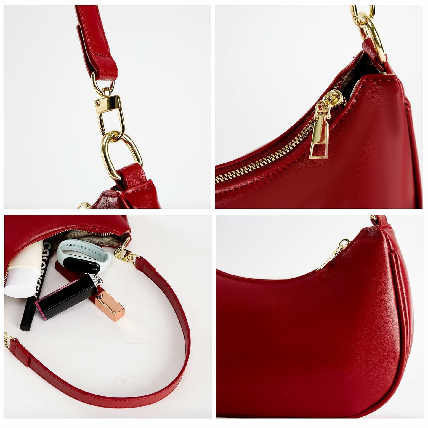 KUNZHAN Leather Shoulder Bag Women Hobo Tote Mini Clutch Purse Red