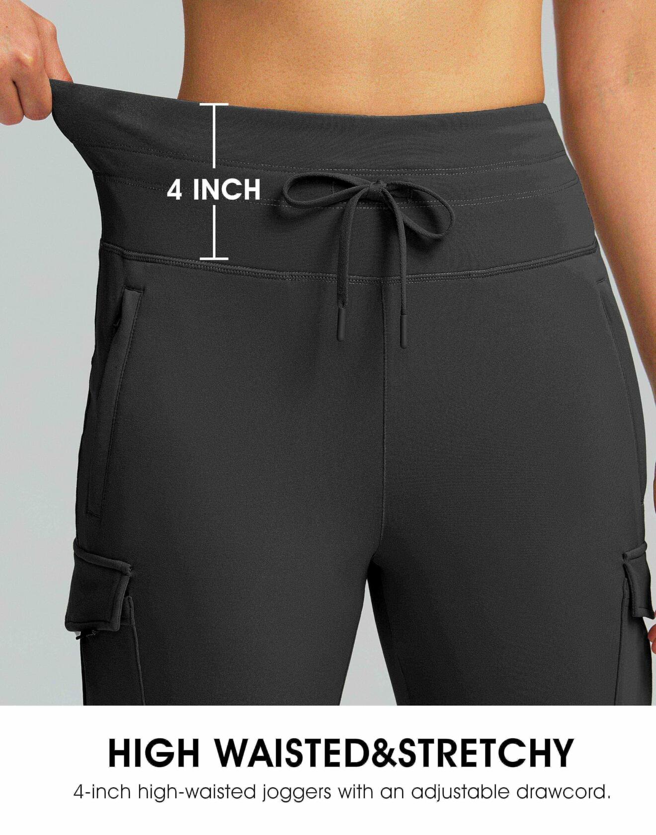 SANTINY Women Fleece Lined Cargo Joggers Waterproof Black Size L