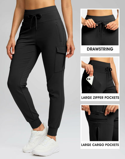 SANTINY Women Fleece Lined Cargo Joggers Waterproof Black Size L