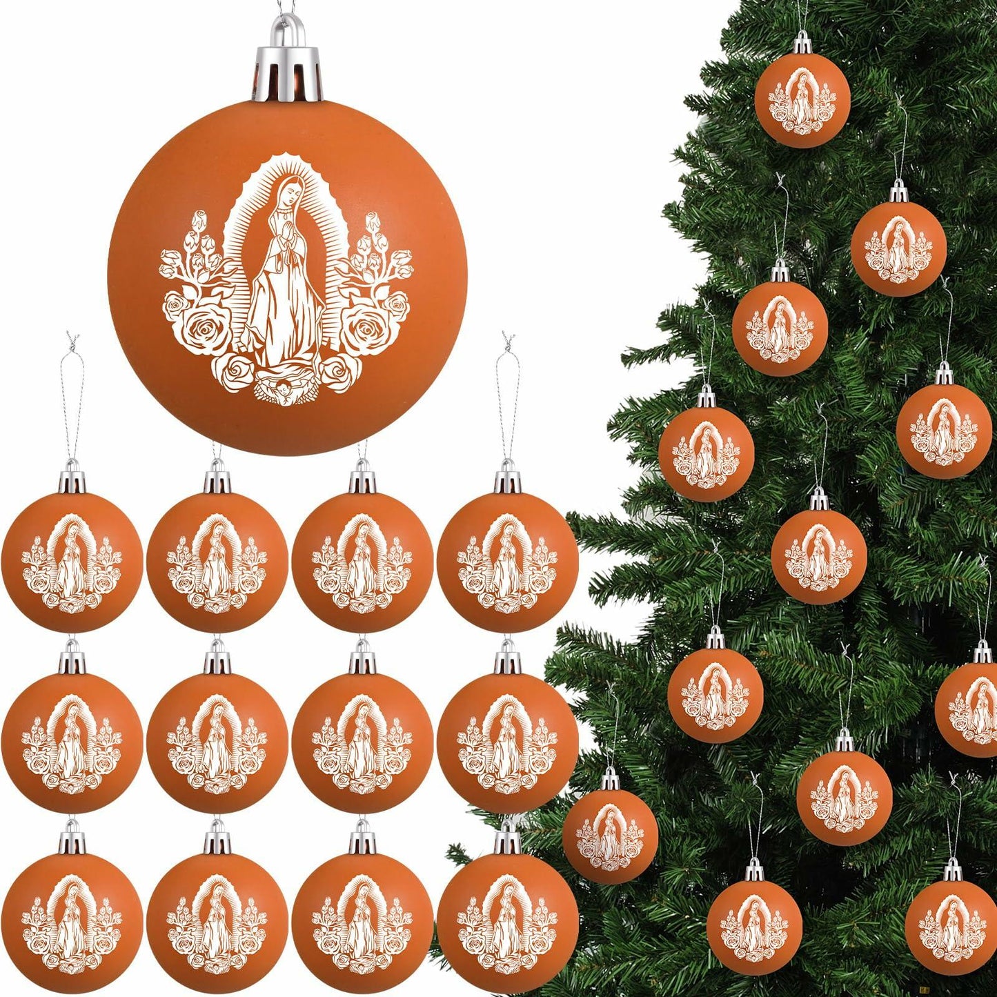 Jenaai Our Lady of Guadalupe Christmas Ornaments 3.15" 12 Pcs Brown White